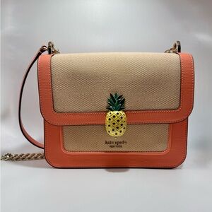 Kate Spade Coral and Tan Crossbody Bag with Pineapple Accent